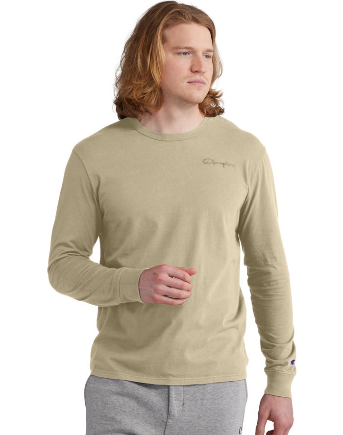 Champion T-Shirt Heren - Khaki - Lightweight Long-Sleeve Embroidered Logo ( 603489-IAC )